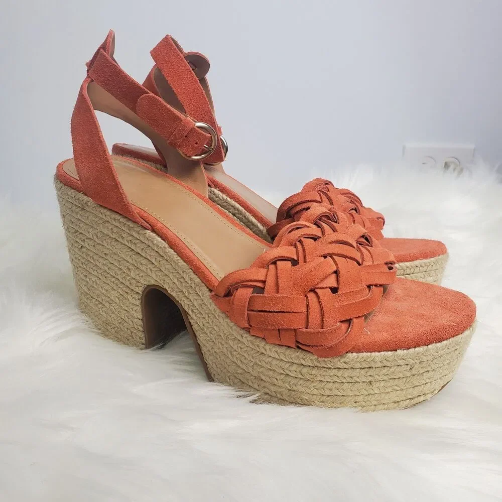 Marc Fisher Odelia Orange Braided Chunky Espadrille Sandals Size 9.5
